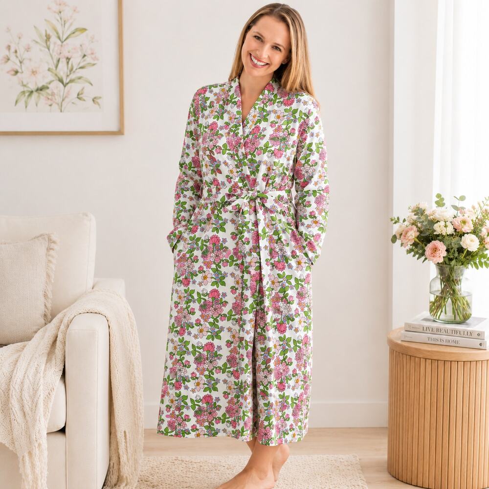 M & A Lounge SZ XL Printed Organic Cotton Lounge Robe - English Garden NEW